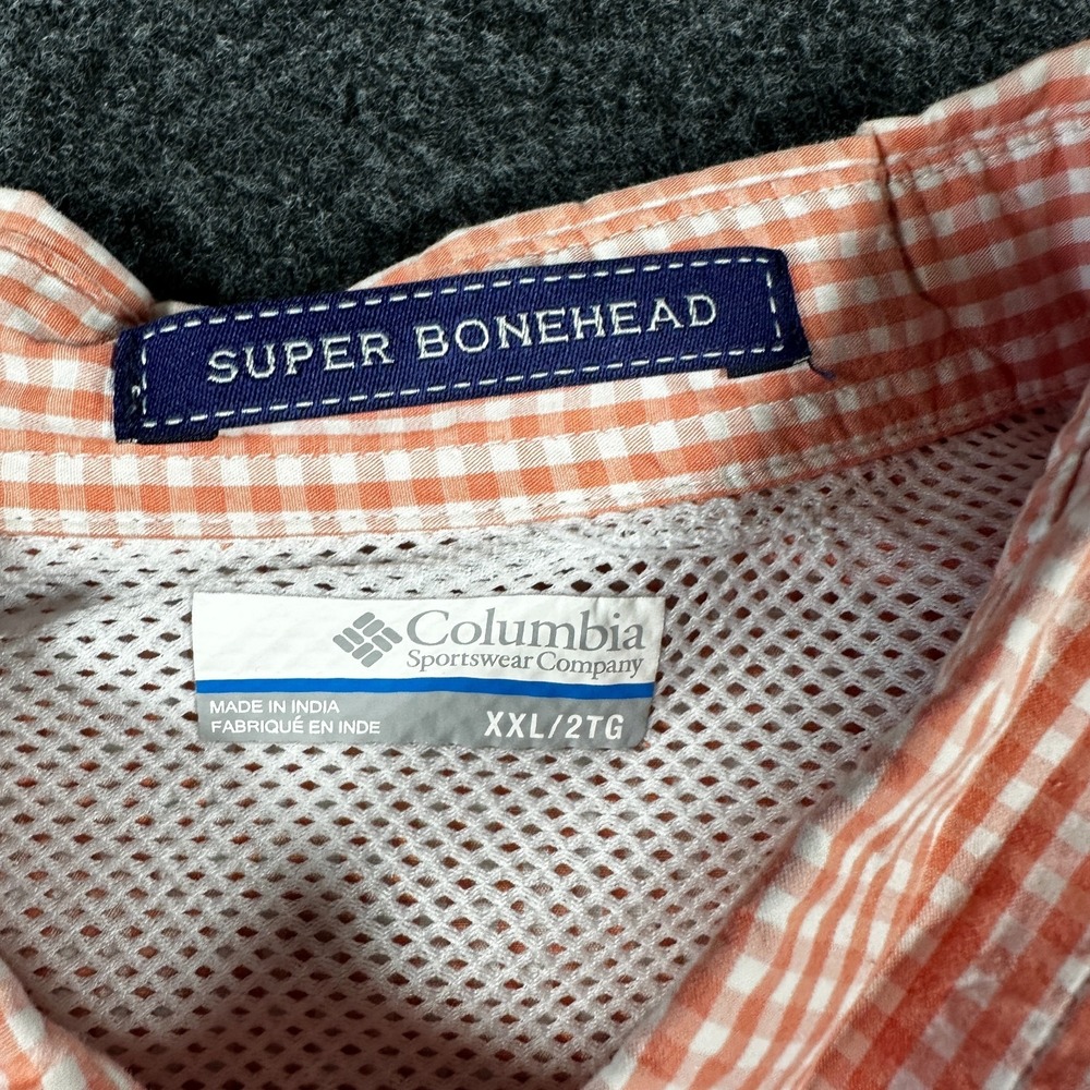 Columbia Bonehead Orange White Check 2XL Short Sleeve Button-Up Fishing Shirt - Picture 8 of 8